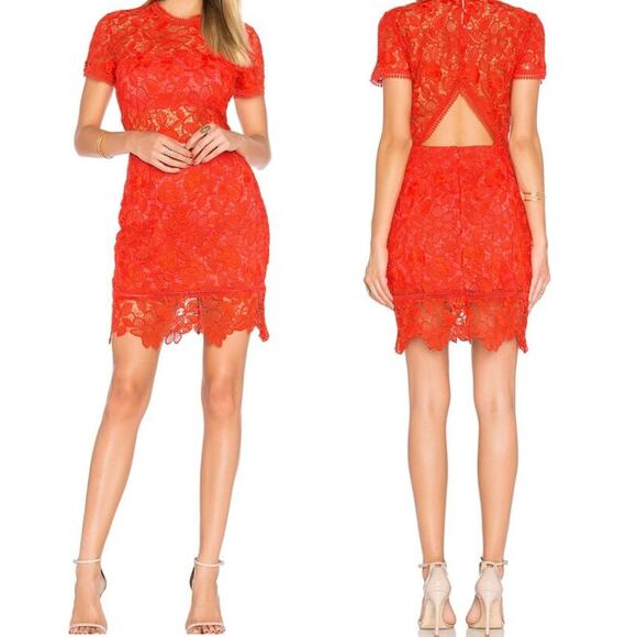 Lovers and Friends Mon Amour Lace Dress‎ Eyelet Mini Red Size Small